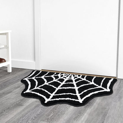 Meetory Spider Web Bath Mat, 31×20" Halloween Bath Mat Non-Slip Rugs Spiderweb Rug Machine Washable Goth Area Rugs Gothic Rug for Front Door, Bedroom, Living Home (Black)
