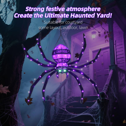 HOYECHI Halloween Decorations Outdoor Hanging Spider - 4.2FT Giant Climb The Wall Spider Halloween Decor, Light Up Spider with 90 LED Lights, for Front Yard Porch Roof Party Outside - Black