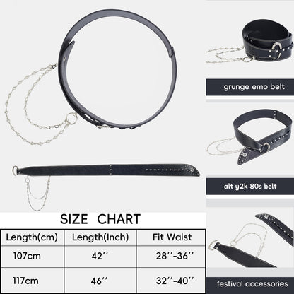 VQYVRZC Goth Belt for Women Wide Black Punk Accessory Studded Rivets with Detachable Crystal Waist Chain Rock Rave Emo Style