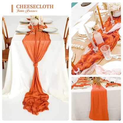 10 Pack Fall Halloween Table Runner 10FT Orange Cheesecloth Table Runner 35 x 120 Inch Long Semi-Sheer Gauze Fabric Boho or Rustic Wedding Table Decor for Bridal Shower Baby Shower Holiday Party