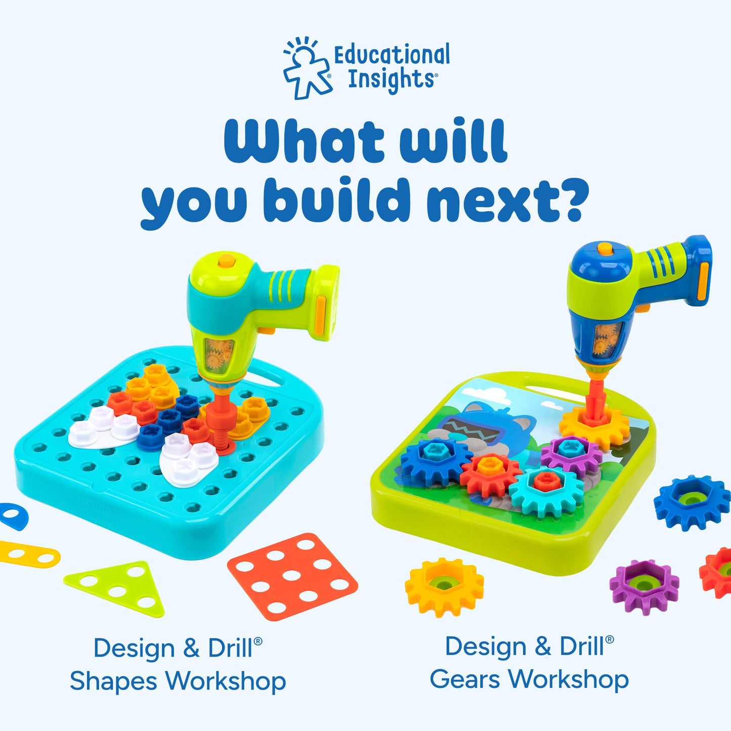 Educational Insights Design & Drill ABCs & 123s - Building Construction Toys for Toddlers, Kids Tool Set with Drill Toy, Preschool Learning Activities, Toddler STEM Toys for 3+ Year Old