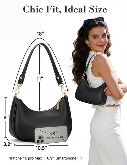 Mivorica Small Shoulder Bag for Women - Trendy mini Crescent Purse & Handbag with Detachable Chain Strap - Cute Mini Hobo Clutch for Travel & Party, Classic Black Faux Leather