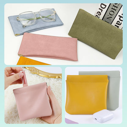 KJMYYXGS 10 pcs Personalized Snap Closure Leather Organizer Pouch for Purse Portable Jolly Wish Pouches Small No Zipper Self-Closing Lambskin Pocket Cosmetic Bag for Women