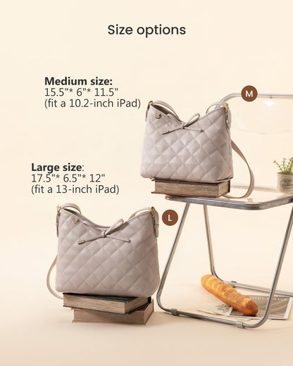 LOVEVOOK Purses for Women Soft Leather Hobo Handbags Diamond Pattern Quilted Crossbody Bag Designer Carteras Para Mujer Bucket Purse, Solid-Nude
