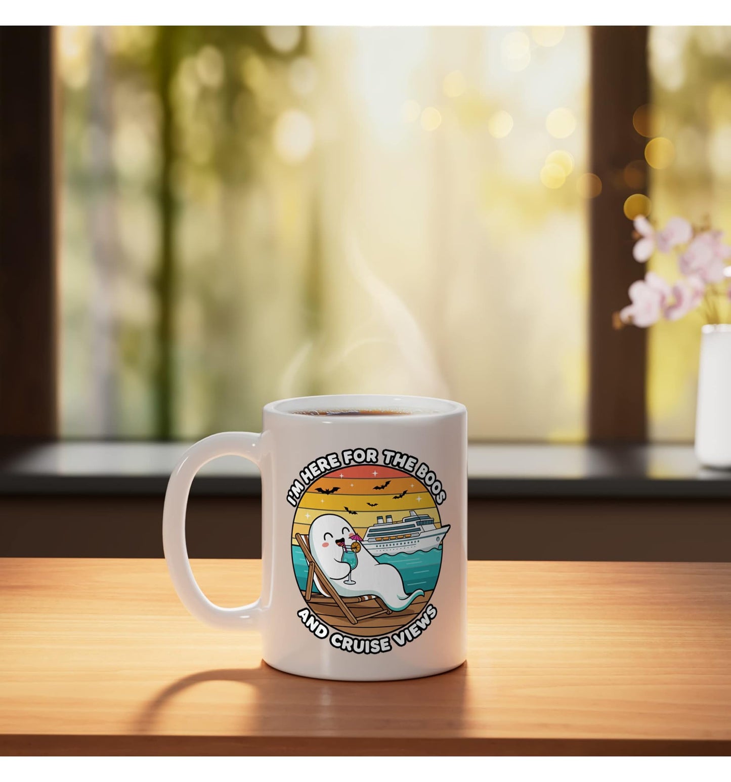 Halloween Ghost Cruise I'm Here The Boos And Cruise Vews Ceramic Mug, White