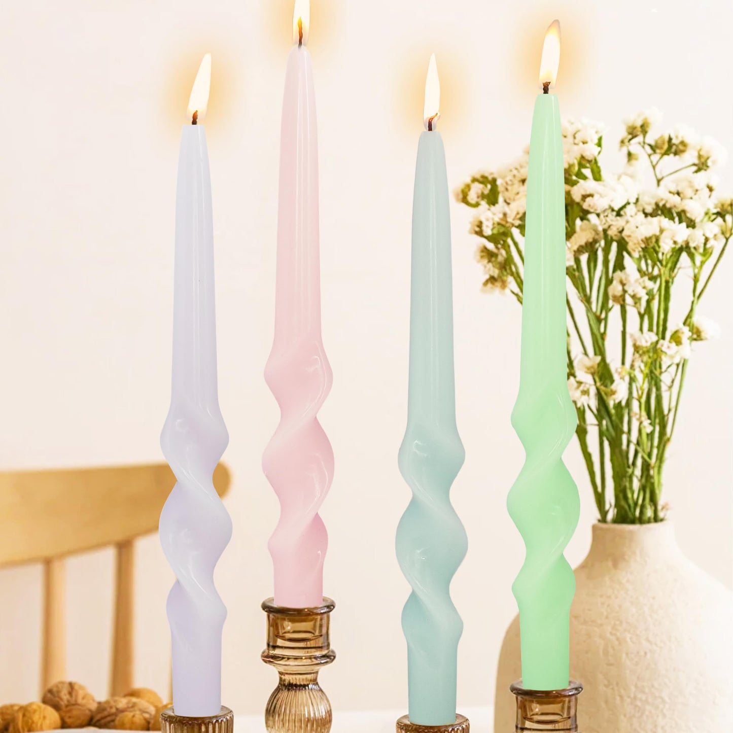 Gedengni Spiral Taper Candle Long Candlesticks - 10inches Halloween Tapered Candles Green Candle Sticks Colorful Twisted Candles for Wedding Home Party Women Gift,Pack of 4 (23D4P-LIGMIX)