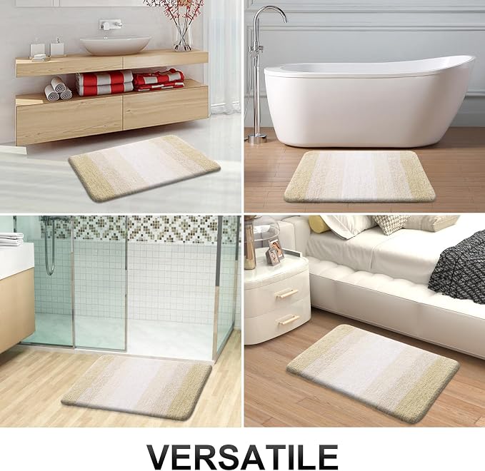 OLANLY Bathroom Runner Rugs Mat 47x17, Extra Soft Absorbent Microfiber Bath Rugs, Rubber Backing, Quick Dry, Washable Long Bath Mats for Bathroom, Tub and Shower, Home Decor Accessories, Light Beige