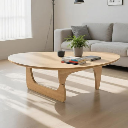 Modern Triangle Coffee Table: Unique Funky Soild Wood Coffee Tables for Living Room, Wooden Oval Mid-Century Modern Abstract Tea Tables for Patio Office Balcony Natural 43" L x 31" W x 16" H