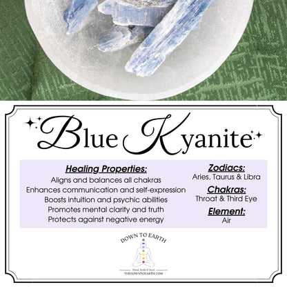Down To Earth Blue Kyanite Natural Gemstone Bracelets, Chakra Crystal Healing Chip Stretch Bracelets, Stretch Bracelets for Women (Blue Kyanite)