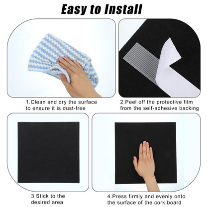 Large Cork Board 36" x 24", 6 Pack Felt Bulletin Board with 30 Pushpins, Cork Boards Alternative with Self-Adhesive Strips, Felt Wall Tiles Pin Boards for Walls Office Home School Decor-Black