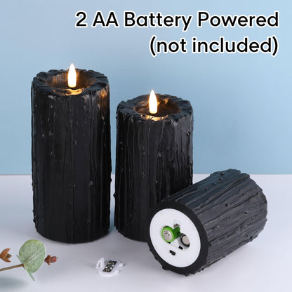 Eywamage Black Dripping Wax Flameless Pillar Candles with Remote, Flickering Halloween Battery LED Candles Set of 3