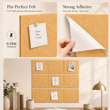 Baysola Felt Bulletin Board Panels 48 x 36 Inch Self Adhesive Wall Tiles Cork Board Alternative for Office Classroom Photos Notes 12 Pack