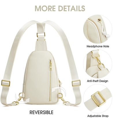 Kattee Sling Bag for Women, Leather Fanny Packs Crossbody Purse, Small Chest Bag with RFID Blocking, Beige