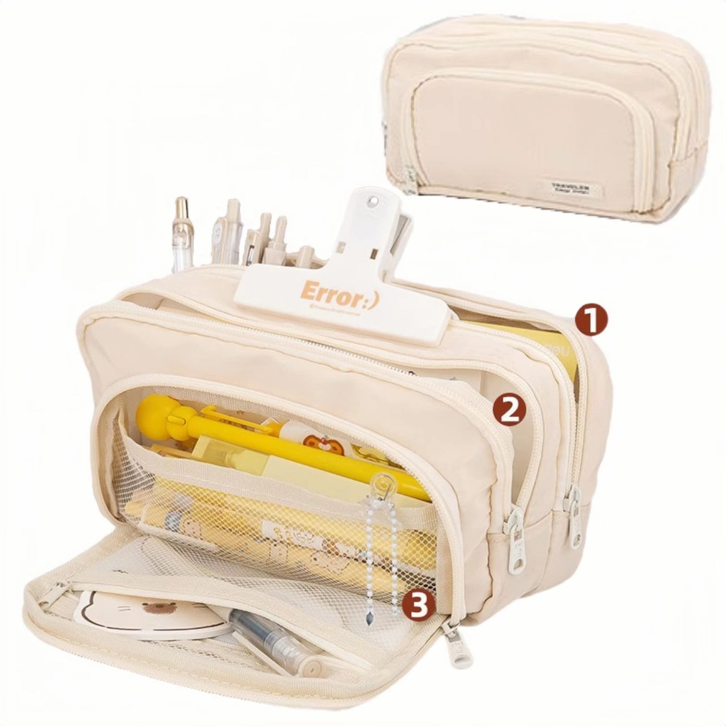 Onlvye Big Capacity Pencil Case 3 Compartments Large Pencil Pouch Pen Bag Pencil Box Holder Organizer Simple Storage Aesthetic Stationery Cosmetic for Adults Men Women Office Essentials (White)