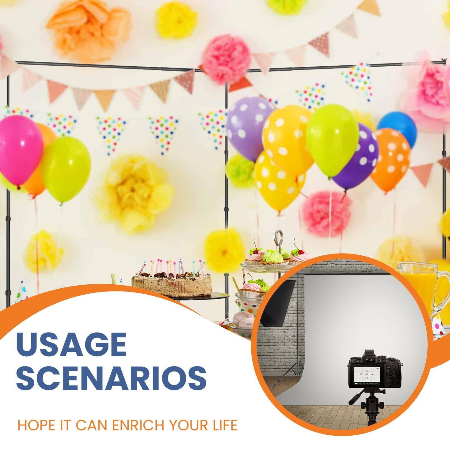 Jiang&Rong 8.5 x 20ft (H x W) Adjustable Photo Backdrop Stand Kit, Large Photography Background Stand with 308°Angle Rotatable Connector for Wedding, Birthday, Party