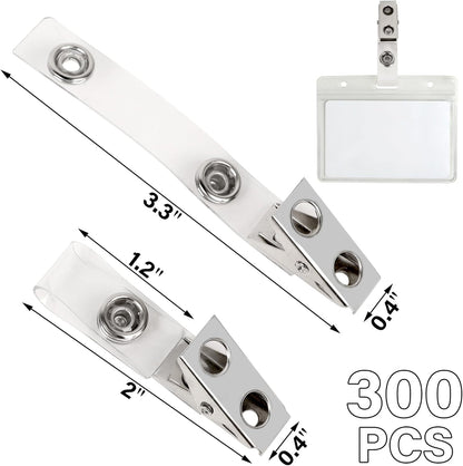 Happy Trees 100pc Metal Badge Clips with Strap Clear ID Strap Clip Adapter