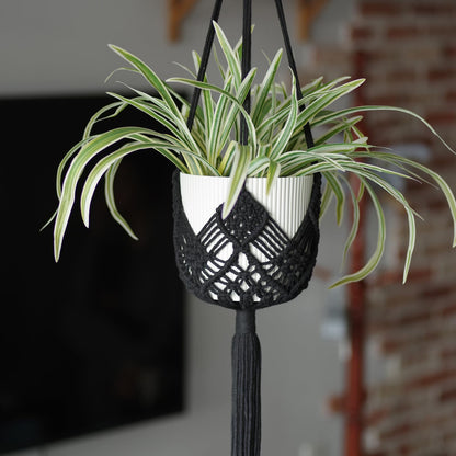 XINBOR Hanging Planter with Patterns,2Packs Macrame Plant Hangers Indoor Macrame for up to 8 inch Pot Crochet Boho Plant Hanger Holder for Indoor Outdoor with 2S Shaped Stainless Steel Hooks (Black)