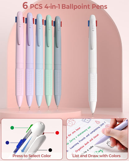 Four Candies 56 PCS Stationery Set, Cute Storage Case with Supplies, 6 Multicolor Pens, 12 Pastel Highlighters, 5 Gel Pens Black Ink, 9 Mechanical Pencils for College Essentials Stuff (Pink)