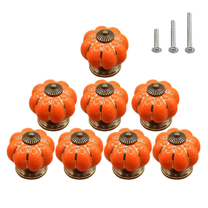 HUAMULAN 8PCS Ceramic Cabinet Knobs Pumpkin Drawer Door Cupboard Dresser Pull Handles for Kitchen Kids Child Room Wardrobe Closet
