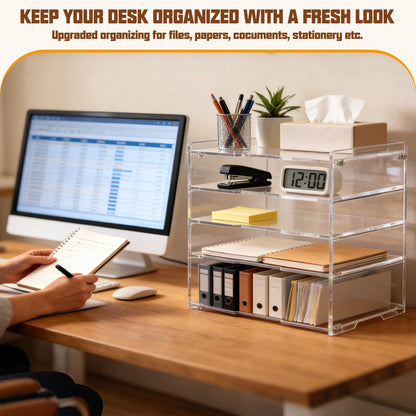 Leffis 5 Tier Acrylic Desk Organizer, Clear Paper File Folder Holder Letter Tray, Desktop Document Sorter for Office Home School Classroom, Tiered Storage Rack for Papers Bills Mail Supplies
