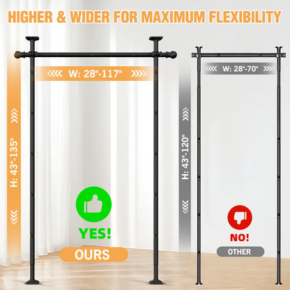 AKTOP Room Divider Curtain Rod, No Drilling Privacy Room Separator for Space Partition, 4-11ft(H) 28-117”(W) Adjustable Heavy Duty Floor to Ceiling Wall Divider Tension Rod for Room Separation, Black