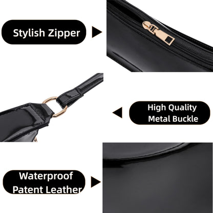 JOLLQUE Small Shoulder Bag for Women, Small Under the Arm Patent Leather Purses, Mini Purse Clutch Y2k Jelly Handbag Zipper Square Satchel Crossbody Bags(Black)