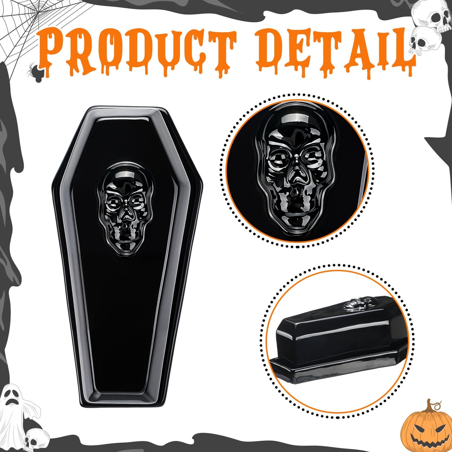 Reallnaive 2 Pcs Coffin Butter Dish with Lid Set with Butter Knife Black Gothic Skull Shape Ceramic Halloween Gothic Horror Kitchen Utensils Gift for Halloween Table Decoration Party Supplies(Flat)