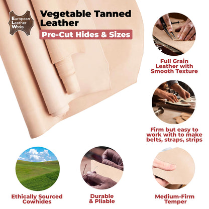 ELW Tooling Leather Vegetable Tanned 6-7 oz. (2.4-2.8mm) Heavy Thickness Weight Size: 12"x24" | Pre-Cut Leather Sheets 6" to 48" Cowhide Sheets Shoulder & Sides in Full Grain Leather for Stamping