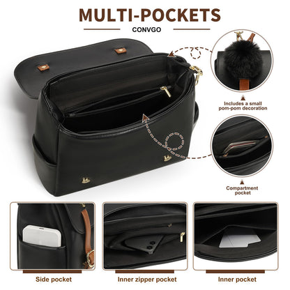 Convgo Mini Backpack Purse for Women, Small Fashion Backpack Vintage PU Leather Shoulder Bag Casual Travel Collage, Black
