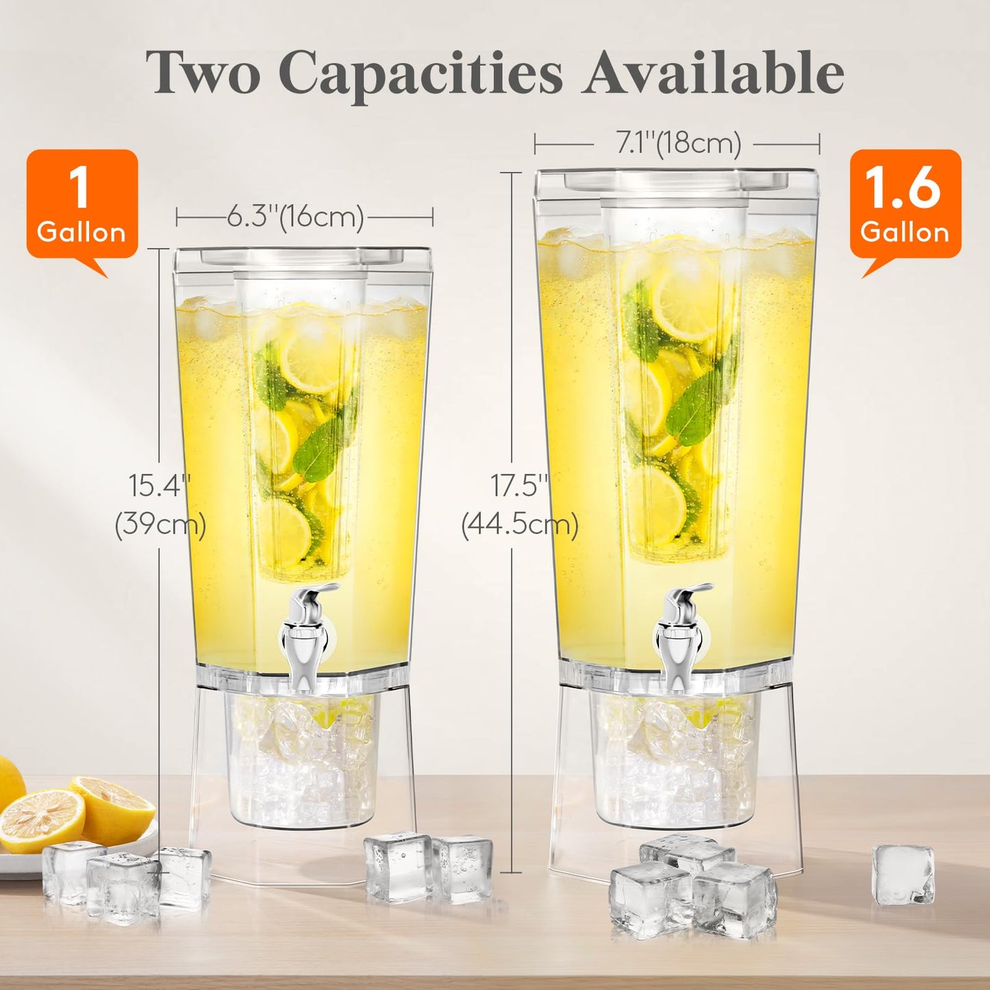 Lifewit 1.6 Gallon Drink Dispenser for Parties 2 Pcs, Plastic Beverage Container for Juice/Tea/Soda with Stand & Fruit Infuser, Clear Lemonade Dispenser with Leak-Proof Spigot, BPA Free Water Pitcher