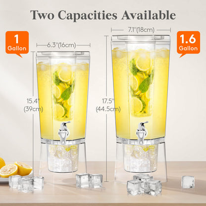 Lifewit 1.6 Gallon Drink Dispenser for Parties 2 Pcs, Plastic Beverage Container for Juice/Tea/Soda with Stand & Fruit Infuser, Clear Lemonade Dispenser with Leak-Proof Spigot, BPA Free Water Pitcher