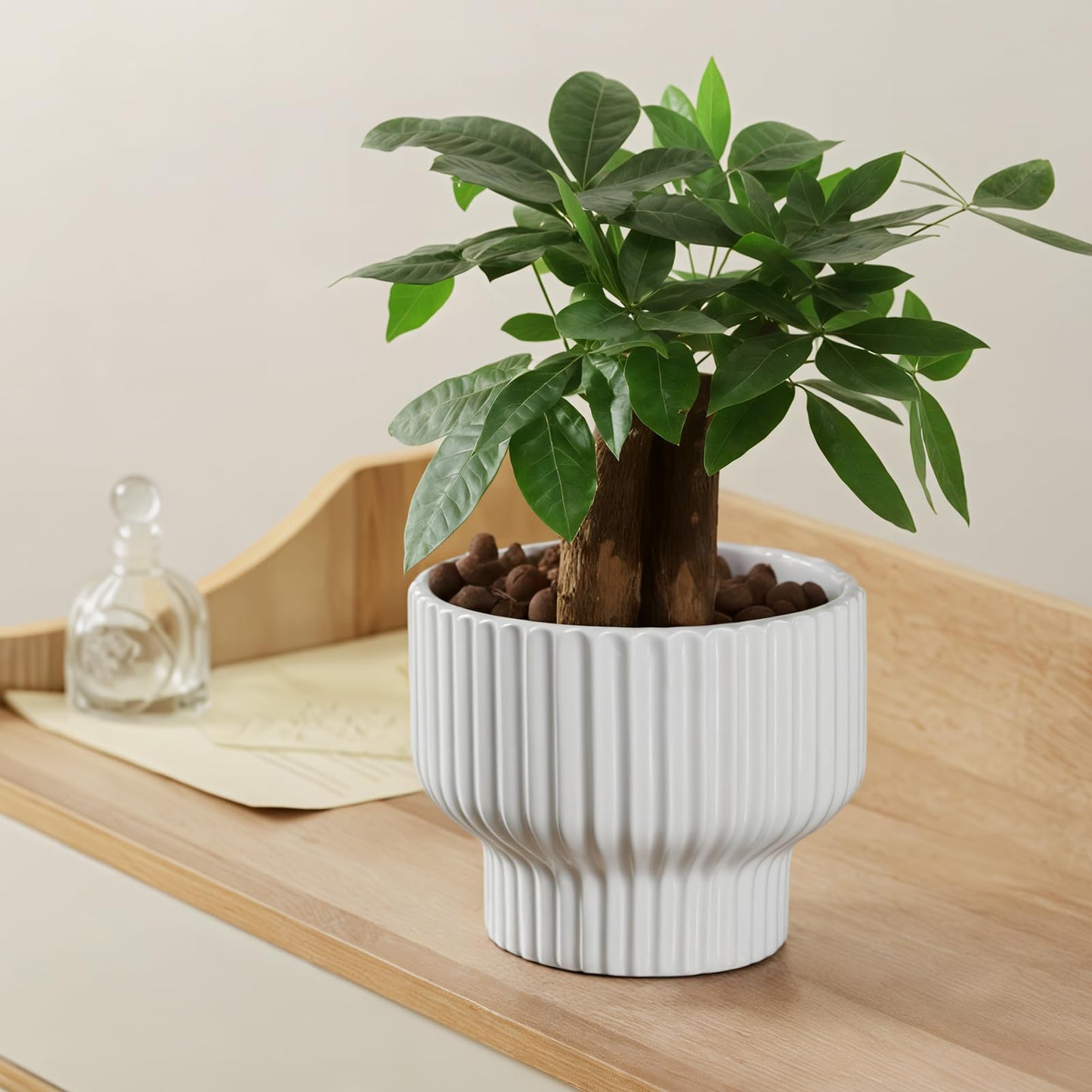 OXART Ceramic Pots for Plants, 9.4+8+6 Inch Flower Pots, Set of 3, Large Planters with Drainage Hole, Stylish Round Flower Pot for Home, Garder and Office, Gifts for Mom, White