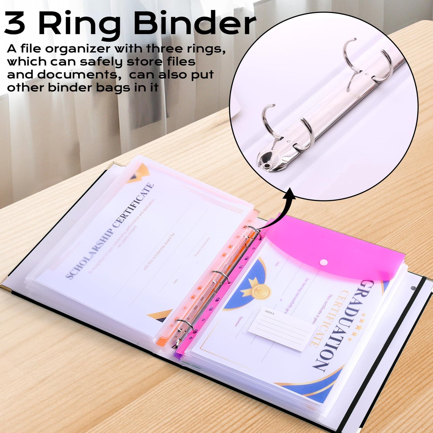 XKDOUS Aesthetic Document Organizer 3 Ring Emergency Binder Linen Folio Folders with 9 Pockets Expanding File Storage Holder for Important Papers, Letters, Passports, Photos