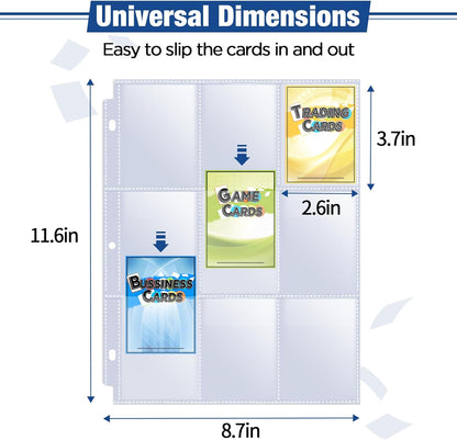 648 Pockets Double Side Trading Card Sleeves, Fabmaker 9 Pocket Card Sleeves Binder Sheets for 3 Ring Binder, Long-Lasting Trading Cards Binder Sleeves Fit for MTG, Baseball, Game, Business Cards
