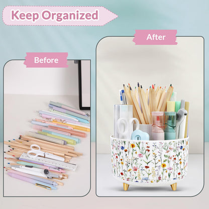 SKYDUE 360 Degree Rotating Desk Organizer, Dual-Purpose Pencil Pen Holder for Desktop, Desk Pen Organizer with 5 Slots, Office Supplies, Pencil Cup for Office, School, Home