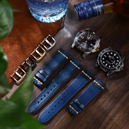REZERO Leather Watch Bands, Tanned Leather Watch Straps, Black/Brown/Blue/Red/Green/Grey Watch Bands Replacement with Black/Silver/Gold/Rose Gold Buckle for Men, Women 18/19/20/21/22/23/24/26mm
