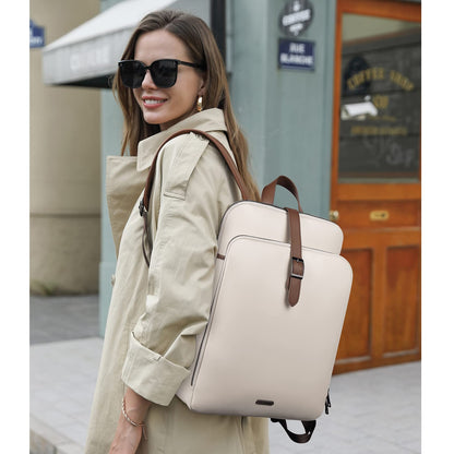 CLUCI Leather Backpack for Women, 15.6 inch Laptop Bag, Large Genuine Work Backpack Travel Back