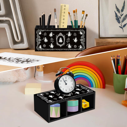 nvucamd Cute Ghosts Pen Pencil Holder for Desk, Witchy Gothic Ghost Office Desk Accessories, Halloween Spooky Ghosts Pen Holders Organizer for Home Office Classroom Bathroom