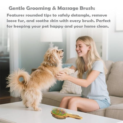 2-in-1 Double Sided Dog Brush for Shedding - Cat Brush with Real Boar Bristle & Pins, Bamboo Handle Pet Grooming Brush for Long and Short Hair, Removes Loose Fur, Tangles, Dead Undercoat and Dirt