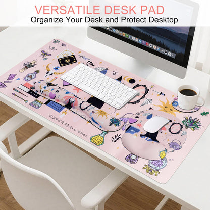 Petmolico Mouse Pad Set with Computer Keyboard Desk Pad,Mouse Pad with Wrist Rest,Typing Wrist Pad and Cup Coasters,Ergonomic Design for Typing Pain Relief [Pink,Halloween]