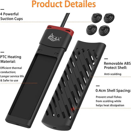AQQA PTC Aquarium Heater 200W for Fish Tank 20-40 Gallon Digital Thermostat with External Controller Temp Range 59-94℉ with Overheat & Out-of-Water Auto Shut-Off Protection (200W for 20-40Gal)