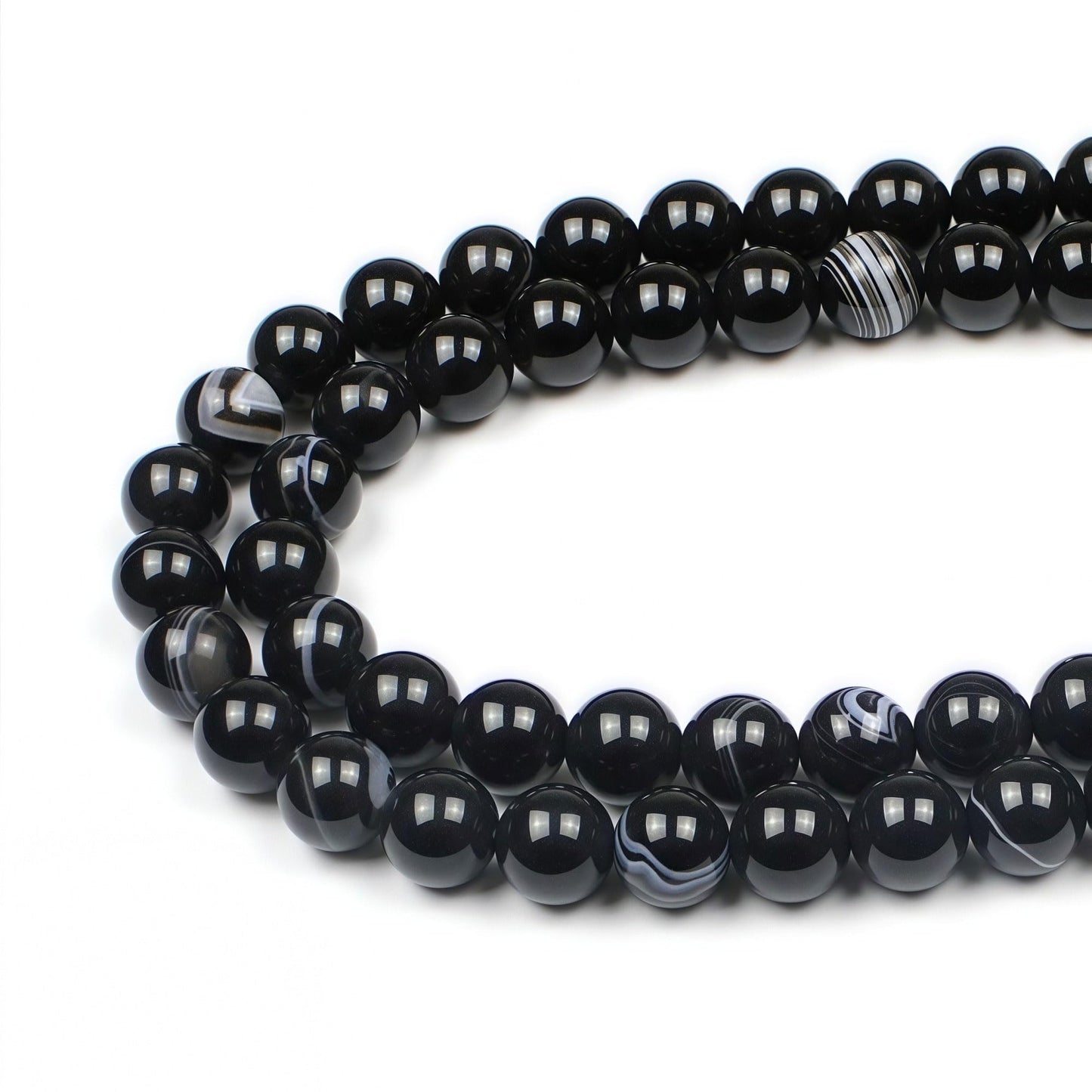 MJDCB Natural Black Striped Agate Round Loose Beads for Jewelry Making DIY Bracelet Necklace (4mm)