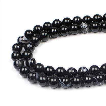 MJDCB Natural Black Striped Agate Round Loose Beads for Jewelry Making DIY Bracelet Necklace (8mm)