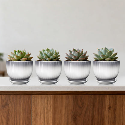 YUFDA Ceramic Plant Pots,5.5 Inch,Set of 4,Planters with Drainage Hole and Saucer,Flower pots for Indoor Plants,Modern Design(Gray+White)
