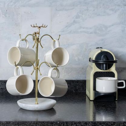 BCS Mug Holder with Marble Base - 6 Hooks Mug Rack Coffee Cup Storage Tree Jewelry Display Stand Holder for Countertop