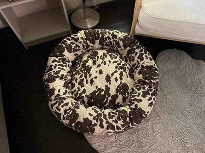 Organic Cotton Canvas Dog Bed: Removable Cover, Natural Fill - Made in USA (Cow Print Brown White, X Small 18" x 6" inches)