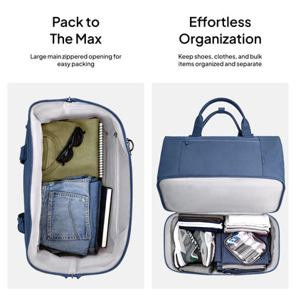 Travel Duffle Bag for Women, 40L Weekender Bags Airline Approved Carry On with Shoe Compartment & Waterproof Wet Pocket, Durable Nylon Weekender Overnight Bag for Travel, Gym, Business Trip, Blue