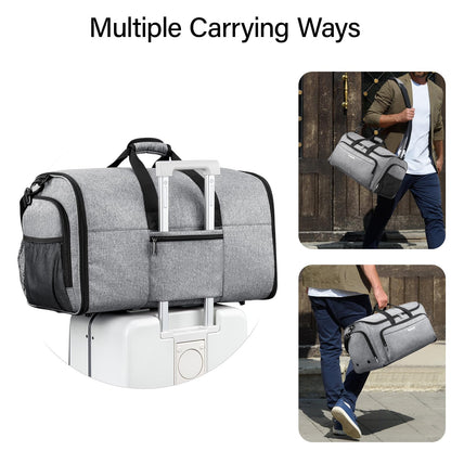 Hanke Carry on Garment Bags for Travel,Convertible Duffle Bag Luggage Bag Weekend Bag with Shoe Compartment,2 in 1 Hanging Suitcase Suit Bag for Men Women,Light Grey