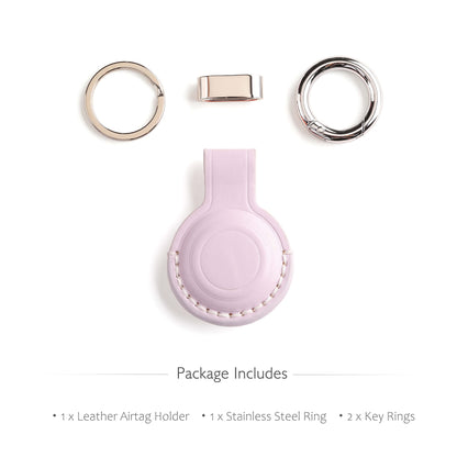 LQU Genuine Leather Keychain Holder Compatible with Airtag, Secure Air Tag Keychain Holder Case Cover Key Chain Ring Accessories for Air Tag - Purple V2.0