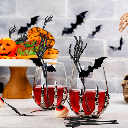 Remerry 48 Pcs Halloween Drink Stirrers Skeleton Swizzle Sticks Skeleton Arms Hands Cocktail Garnish Plastic Cocktail Food Picks for Halloween Bar Horror Party Table Decoration (Black)